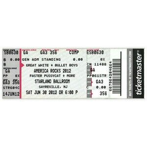 2012 BulletBoys Faster Pussycat Complete Concert Ticket Stub Sayreville NJ